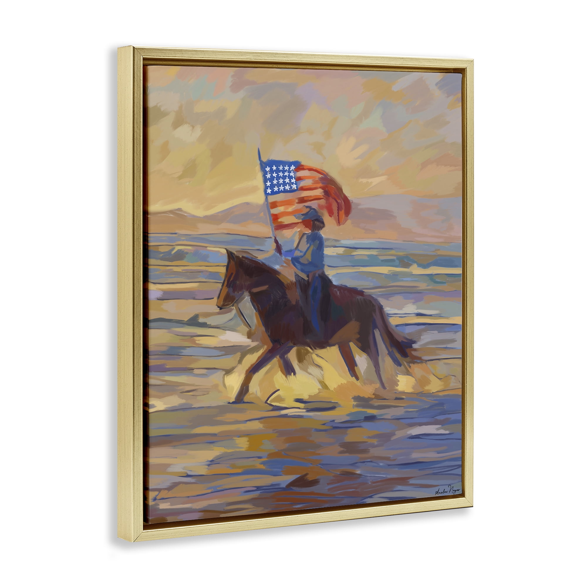 Stupell Industries American Cowgirl Abstraction Gold Framed Floater Canvas Wall Art, design by Amelia Noyes