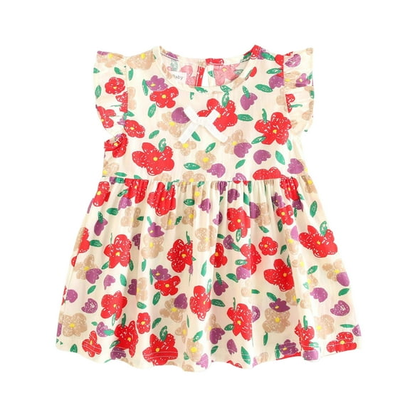 Girl Summer Babydoll Dress Sleeveless Toddler Baby Cute Clothes for Girls Floral Cotton Flutter Casual Dresses, Red, 9 Months