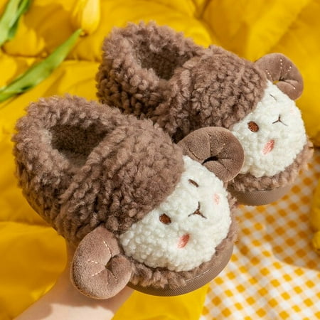 

CoCopeaunt Cute lamb Womens home cotton slippers indoor home shoes warm fur slippers cute fur cashmere slippers lovers cotton slippers