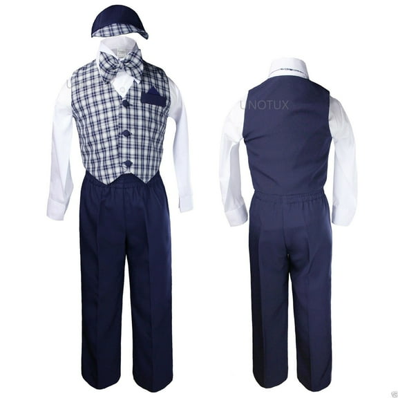 Baby Boys Toddler Wedding Formal Checks Gingham Vest Set Suits Navy Blue Sz S-4T