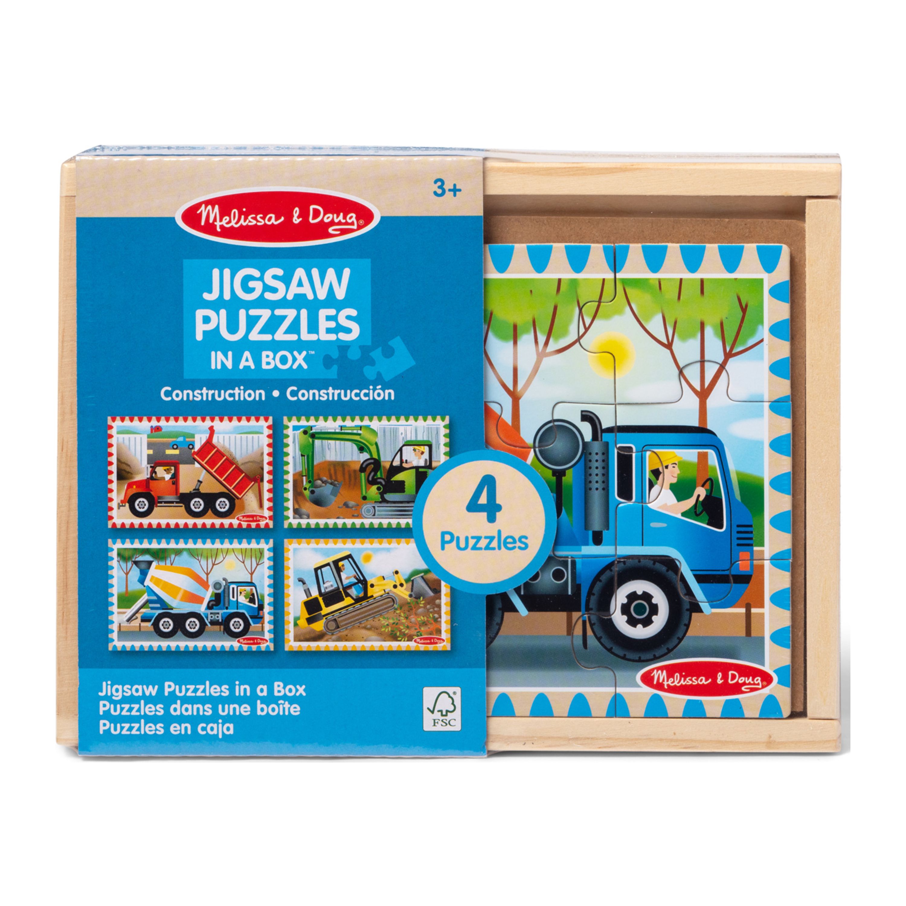 Melissa & Doug Construction Vehicles 4-in-1 Wooden Jigsaw Puzzles in a Box (48 pcs) - FSC Certified - image 4 of 10