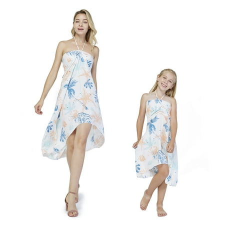 

Matching Hawaiian Luau Mother Daughter Halter Dress in Tropical Patterns