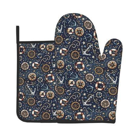 

Gaeub Nautical Print Oven Mitts and Pot Holders Sets of 2 Heat Resistant Pad Cooking Gloves for Baking BBQ Home Decor