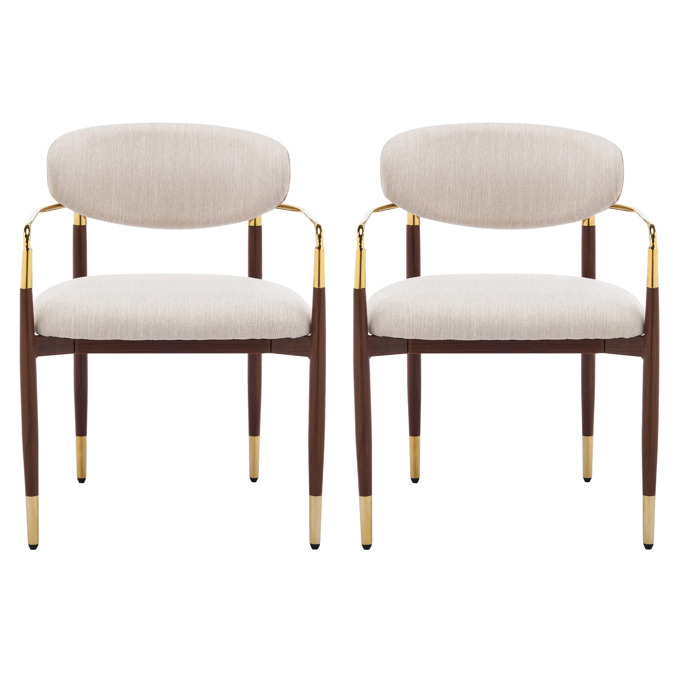 Christopher Knight Home Modern Upholstered Dining Chairs with Iron Frame, Walnut+Gold+Beige, Set of 2
