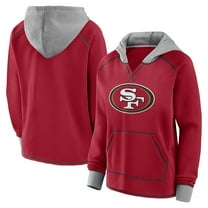 Women's Logo Athletic Scarlet San Francisco 49ers Boom Fleece Pullover V-Neck Hoodie