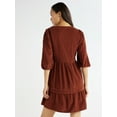 thumbnail image 4 of Time and Tru Women's Corduroy Dress with 3/4-Length Sleeves, Sizes XS-XXXL, 4 of 6