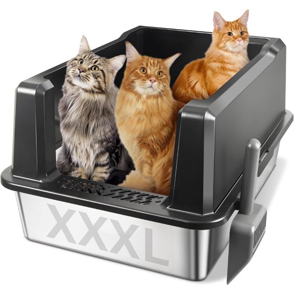 Stainless Steel Cat Litter Box XXXL-Extra Large 28"x20.5"x14" Metal Litter Box High Sides for Big Cats&Multiple Cats, Cat Litters Boxes with lid Easy to Clean, No Odor, Anti-Urine Leakage