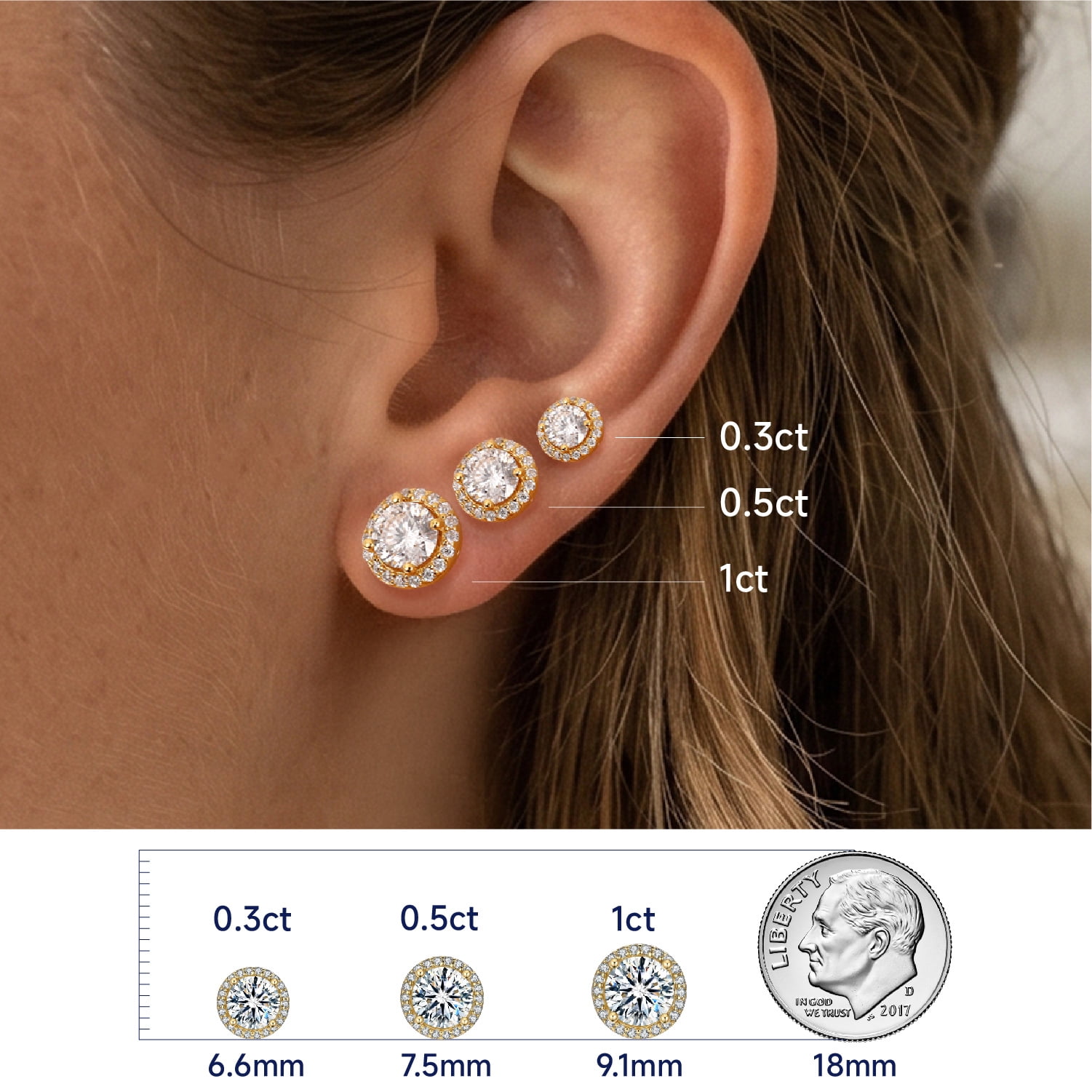 MomentWish 0.6 Carat D Color VVS1 Moissanite Earrings for Women in 14K Gold Plated Gifts for Mother's Day Christmas