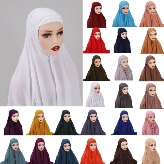 Ljudmp Chiffon Instant Hijab for Women Muslim Headband Shawl Long Scarfs Wrap Full Cover Lightweight Islamic Head Wrap Neck Coverings Daily Prayer Black