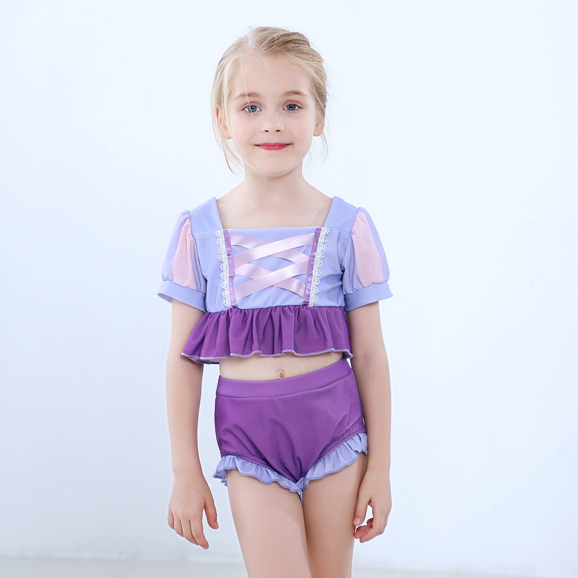 CQDY New Rapunzel Girls Princess Two Piece Swimsuit with Skirt Swimwear