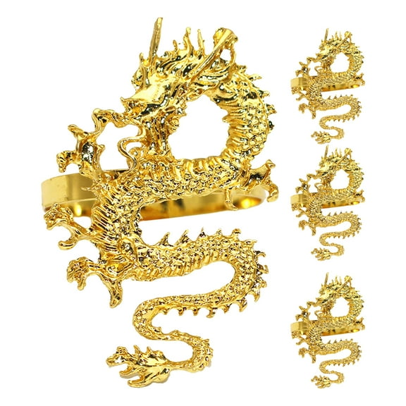 Golden Dragon Napkin Rings Set for Home Use Elegant Table Decoration Metal Napkin Holder 4Pcs