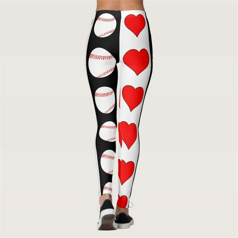 Entyinea Leggings for Women,Women's Casual Mid Waisted Yoga Pants Comfy  Baseball Printed Workout Leggings 