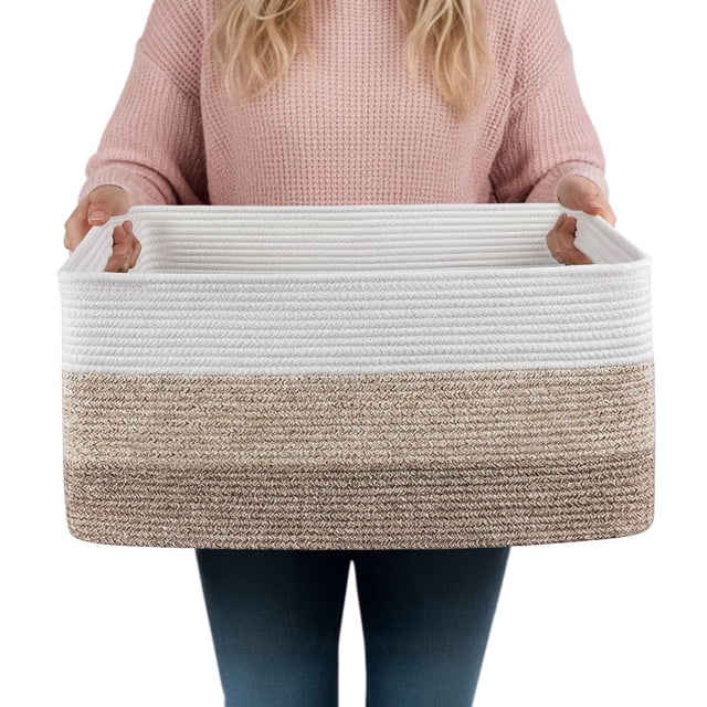 Magma Life Cesto de Almacenamiento de Cuerda de Algodón 56 x 43 x 31 cm, Canasta Organizadora Grande con Asas, Canasta Decorativa para Ropa, Juguetes, Mantas y Organización del Hogar