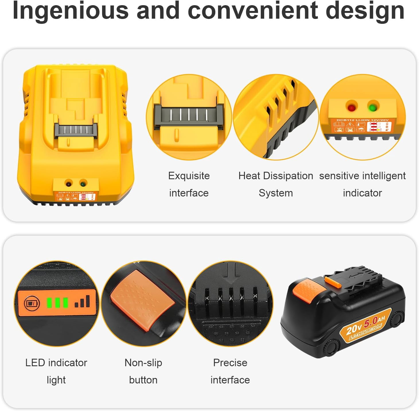 20v Max Battery Replacement for de--walt Battery 5.0Ah with DCB112 Battery Charger Station for DCB200 DCB120