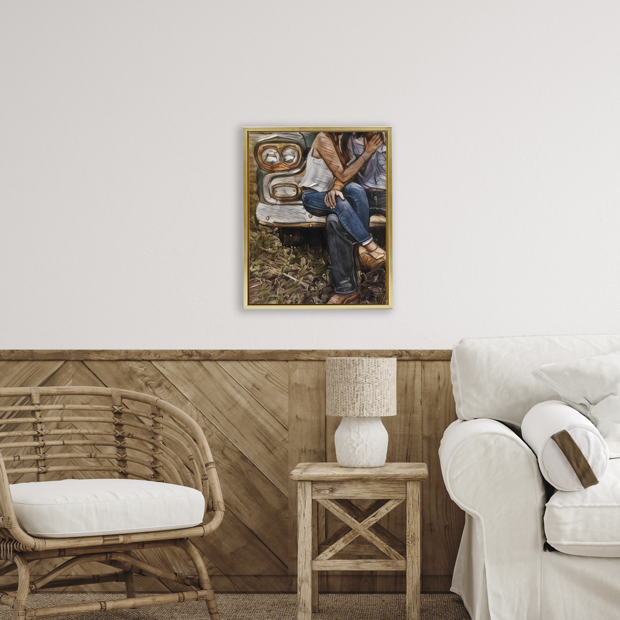 Crossed Legs & Trucks Gold Framed Floater Canvas Wall Art, design by Jesse Keith
