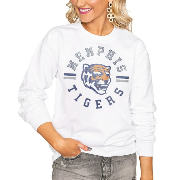 Women's Gameday Couture White Memphis Tigers Oversized Vintage Days Perfect Crew Sweatshirt