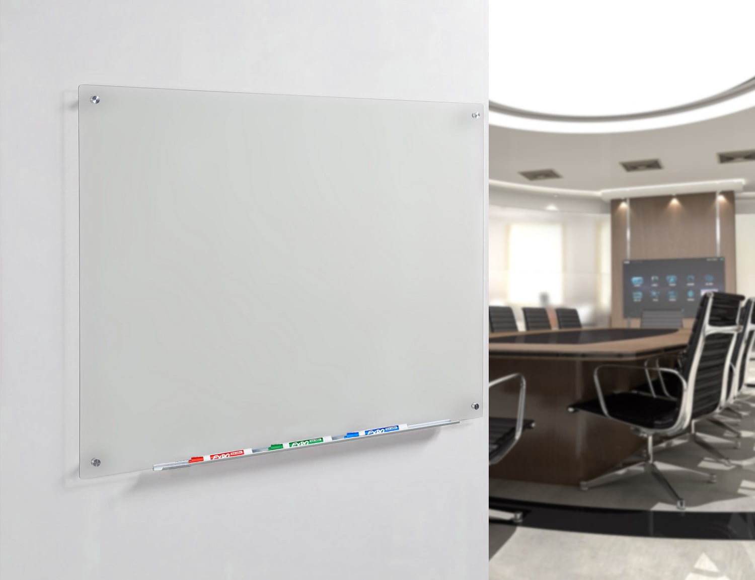 Audio-Visual Direct Frosted Glass Dry-Erase Board Set - 24" x 36" - (Non-Magnetic)