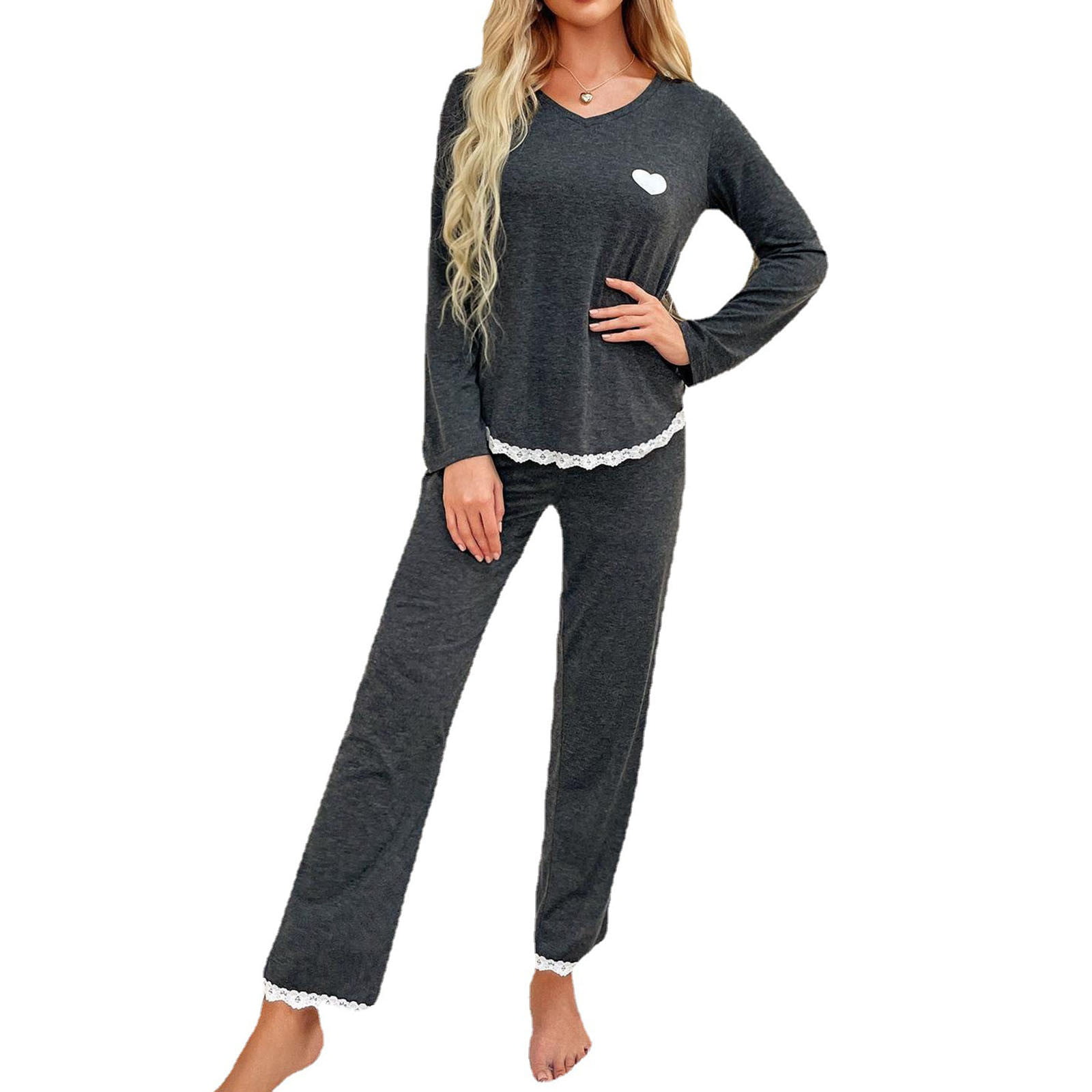 Clearance Womens Pajamas Set Classic Long Sleeve Button Down Laper
