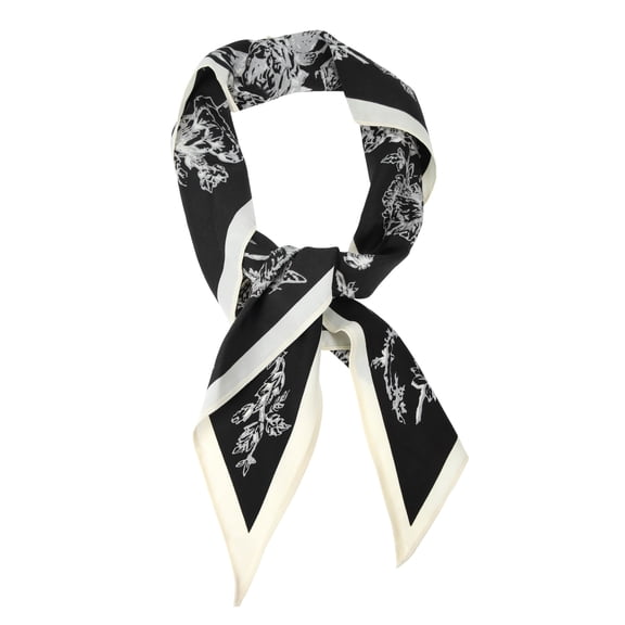 Unique Bargains 1 Pc Silk Scarf Retro Neck Scarf Black Beige