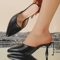 thumbnail image 3 of Women's Kitten Heeled Mules Pointed Toe Wedding Slip on Shoes Bride Stilettos Pumps Heeled Dressy Sexy Fashion Pumps Black Size 9, 3 of 7