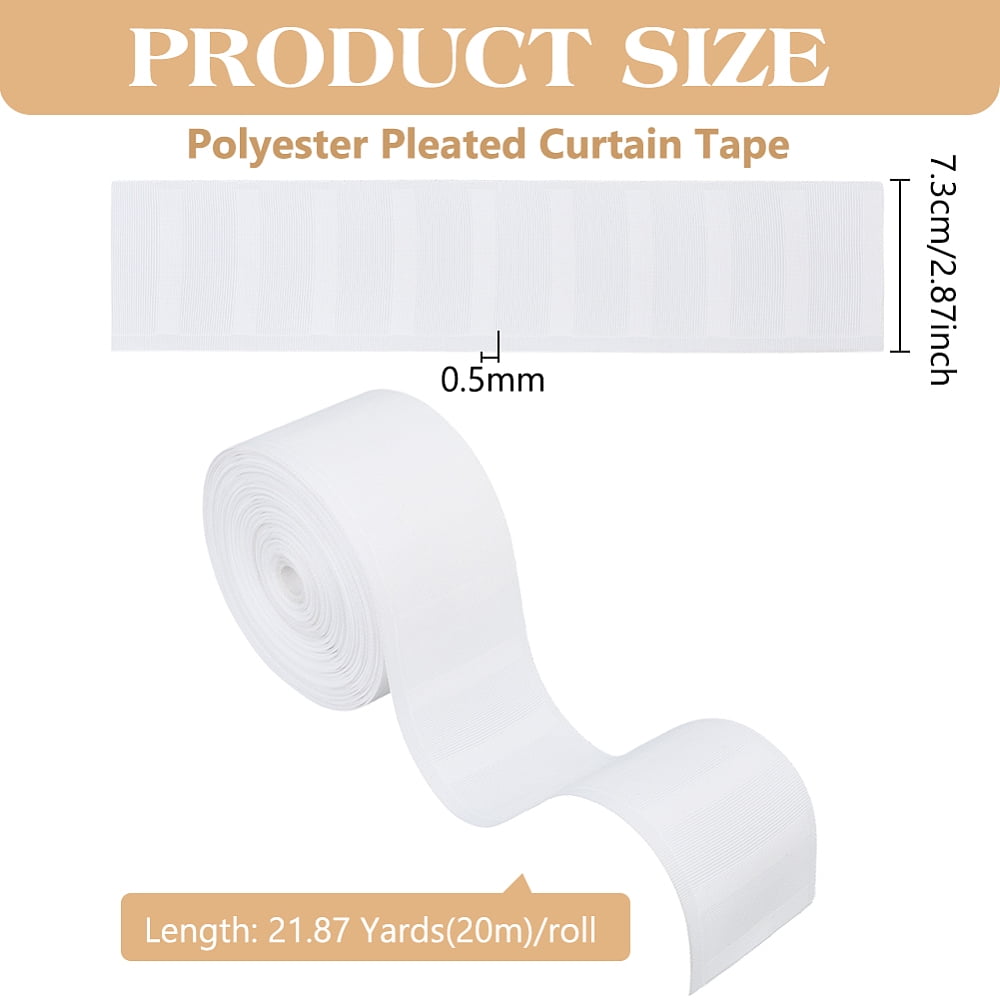 20M Polyester Pleated Curtain Tape for Home Curtains Window DIY Sewing White 73x0.5mm for making