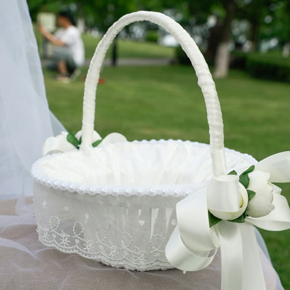 LEORX Lightweight Woven Basket with Handle for Wedding and Party Decor
