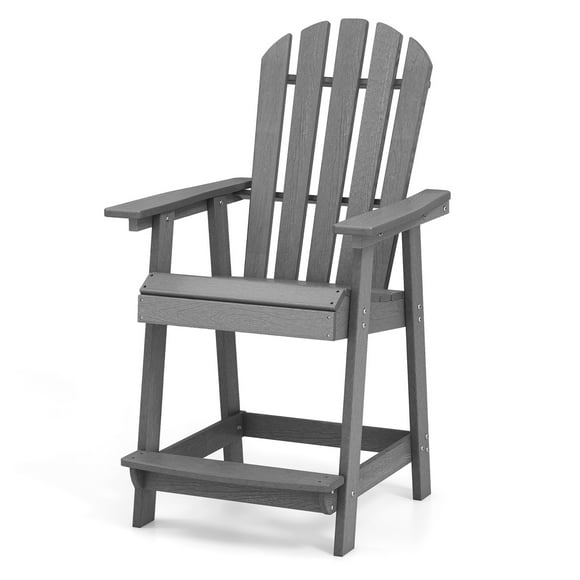 Gymax Tall Bar Stool HDPE Chair w/ Armrest Footrest Home Indoor Outdoor Patio Gray