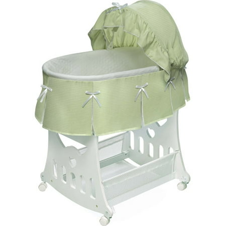Badger Basket Portable Bassinet & Cradle with Toy Box Base, Sage Waffle Pleated