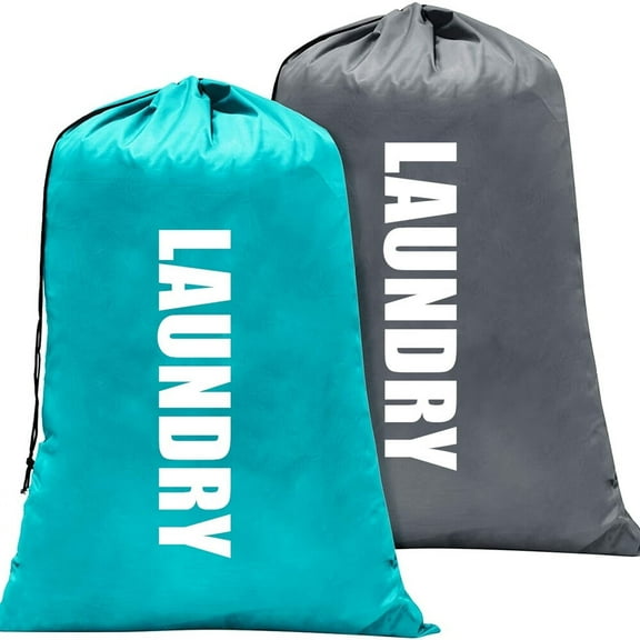 2 Pack XL Travel Laundry Bags,Machine Washable Dirty Clothes Organizer,with Drawstring Closure,Light Blue and Grey