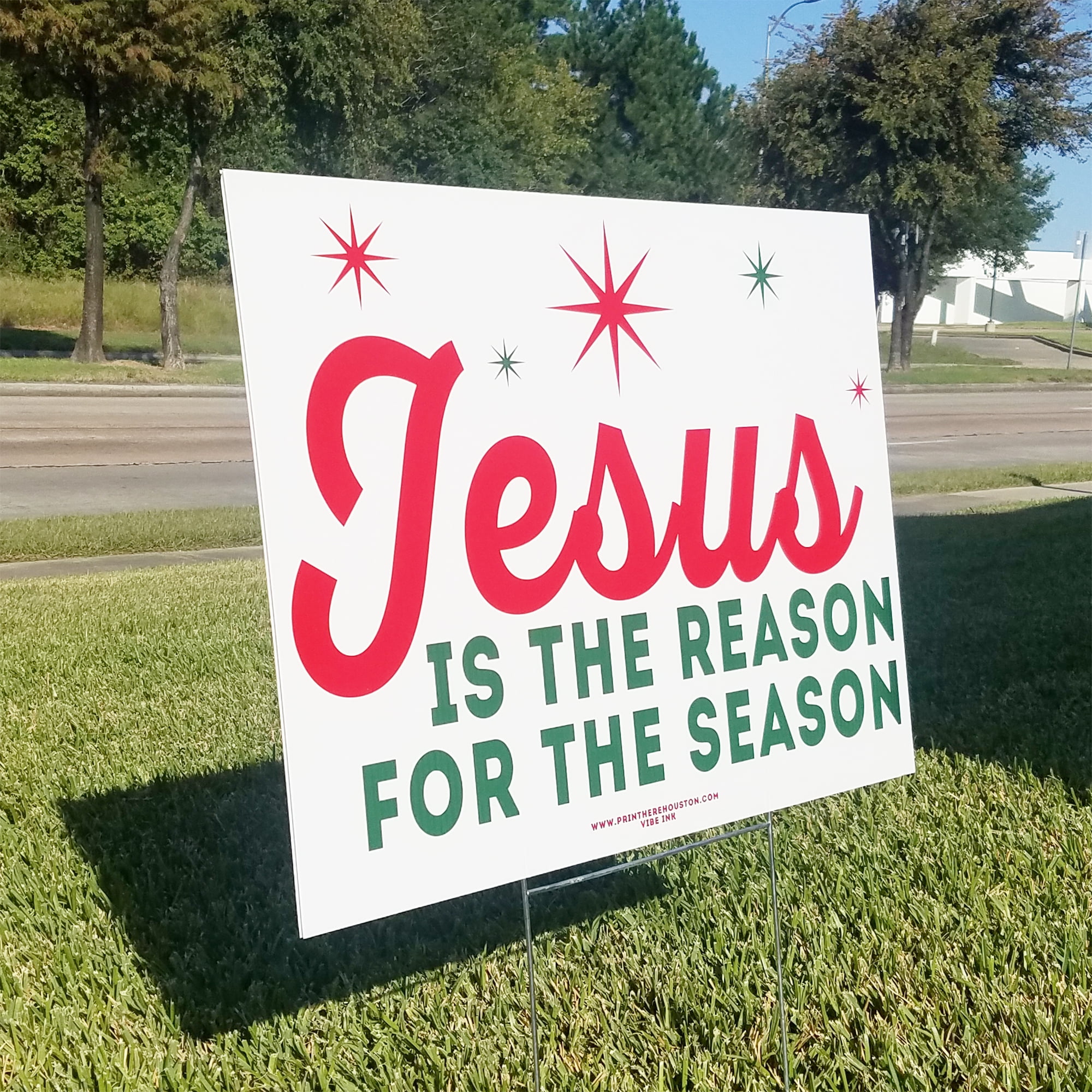 5 JESUS IS THE REASON FOR THE SEASON Plastic Coroplast SIGNS 8"x12" w/Stakes 