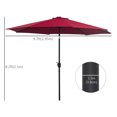 thumbnail image 4 of Parasol de Patio Rond de 10 Pieds, Rouge Vin et Noir, 8 Baleines, Inclinaison à Manivelle, Pliable et Portable, Cadre en Acier, Polyester de Protection Solaire 180 G/m2, Dessus en Gourde pour Jardin, Piscine, Café, 4 of 7