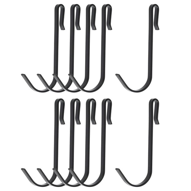 10 piezas de ganchos en forma de J de acero inoxidable, gancho clip-on para estante de alambre de cocina y baño negro