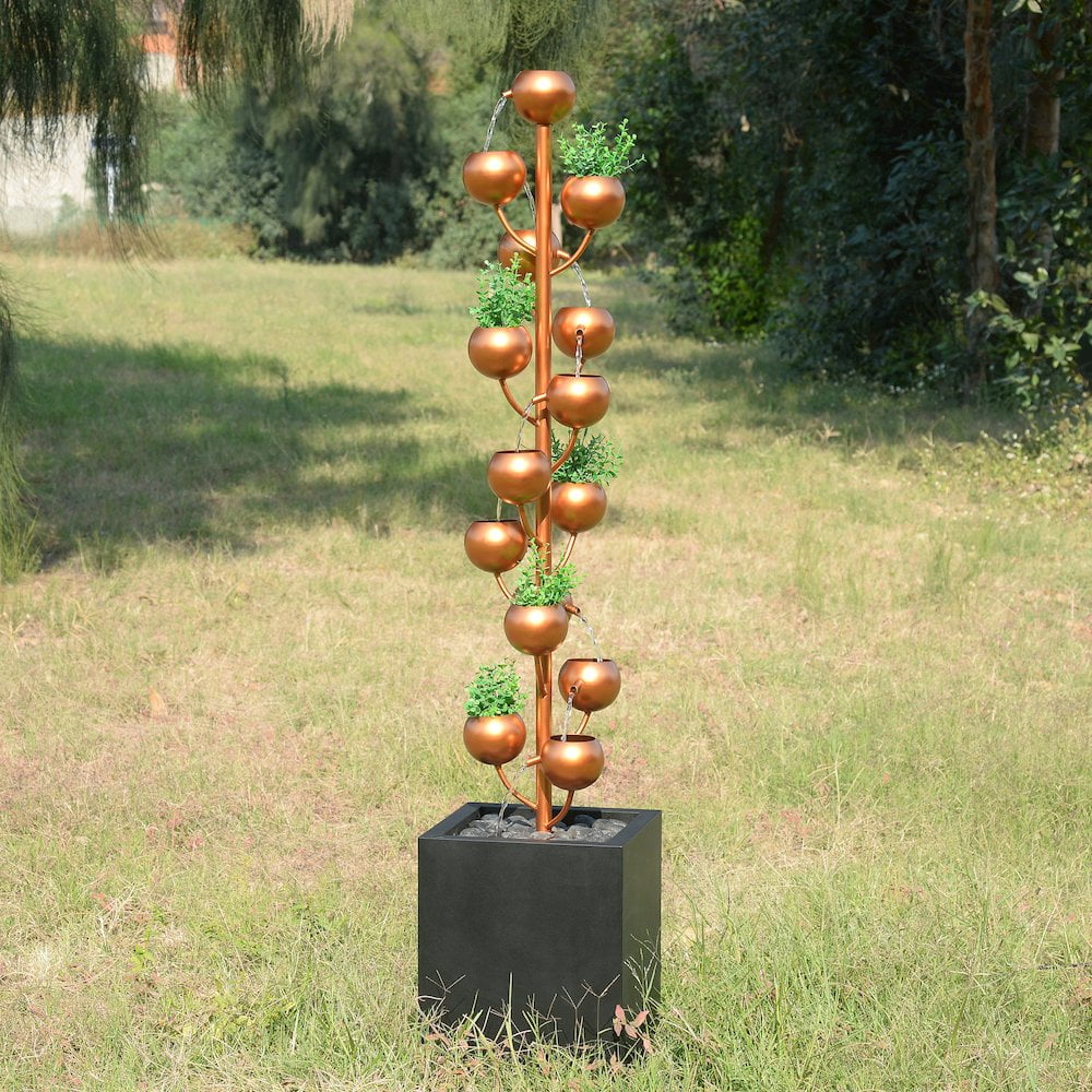 Outdoor Metal Golden Bowl Fountain with Planter