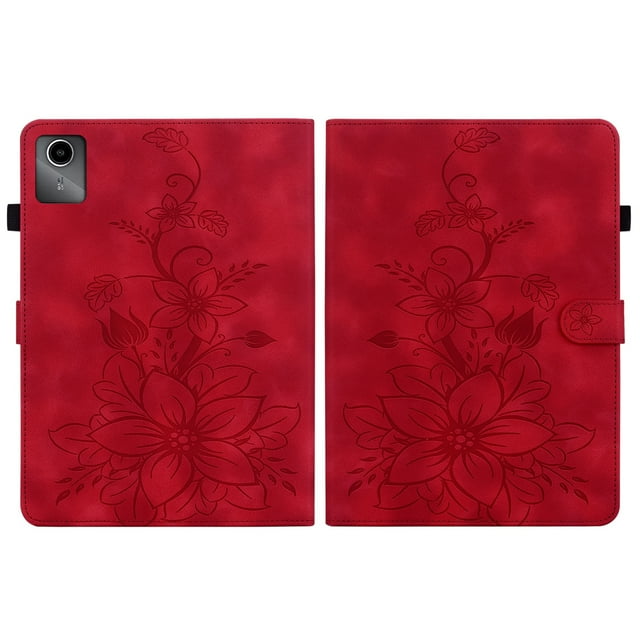 XYX Tablet Case for Lenovo Tab M11 11.0 Inch 2024 TB-330FC TB-331FC, Lily Flower Pattern PU Leather Multiple Viewing Angles Stand Slim Folio Tablet Cover (Red)