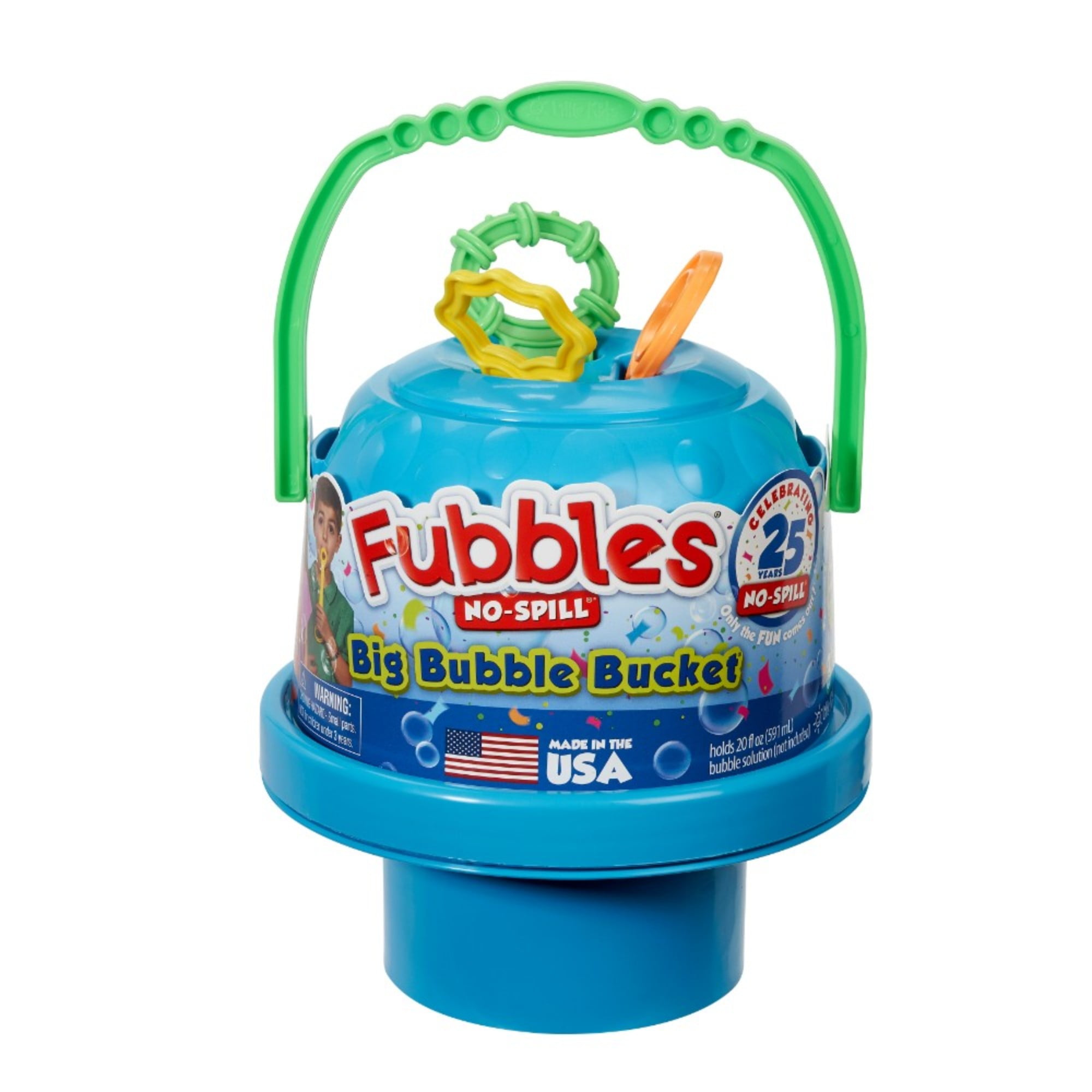 NEW! Fubbles No-Spill Big Bubble Bucket 8 Fl oz Blue & Green Bubble Dispenser 