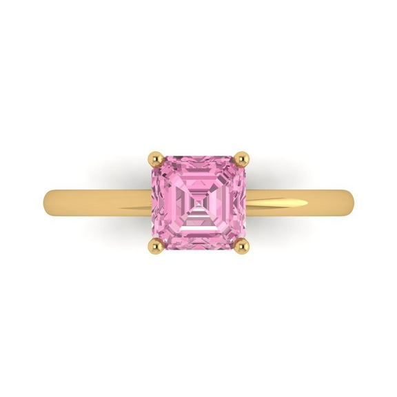 Solitaire Engagement Ring for Women - 1ct Simulated Pink Diamond in 14K Yellow Gold Promise Ring