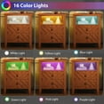 thumbnail image 4 of Yeshouse Mesita de noche LED con 2 cajones y patas de madera estables. Mesita de noche rústica con diseño en V y estante abierto. Mesa auxiliar rústica de madera para dormitorio y sala de estar, 4 of 7