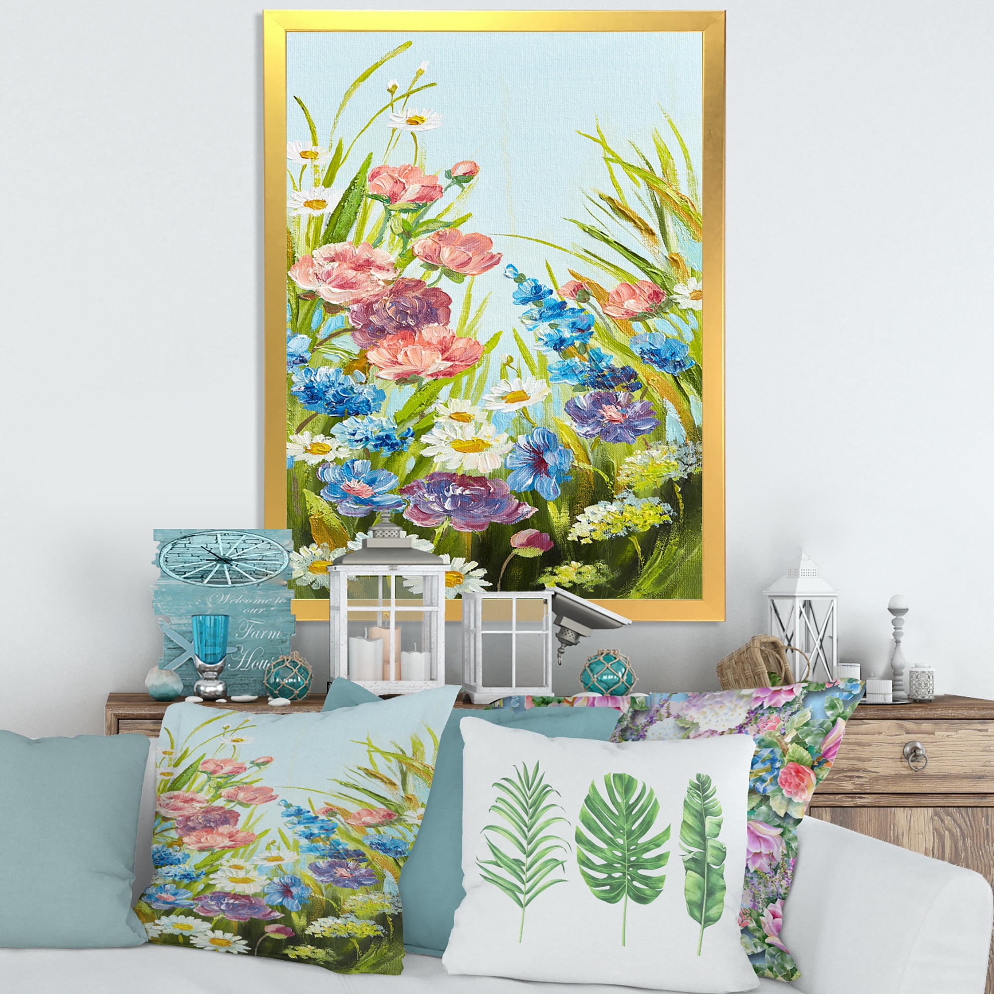 Designart 'Still Life Of Colorful Wildflowers With Leaves III' Traditional Framed Art Print