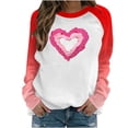 thumbnail image 2 of successthop Red Womens Long Sleeve Tops Plus Size Dressy Valentines Day Clothes Plus Size Crew Neck Polyester Casual Love Heart Printed Lover Gift Blouse Tops for Valentines Gifts S, 2 of 5
