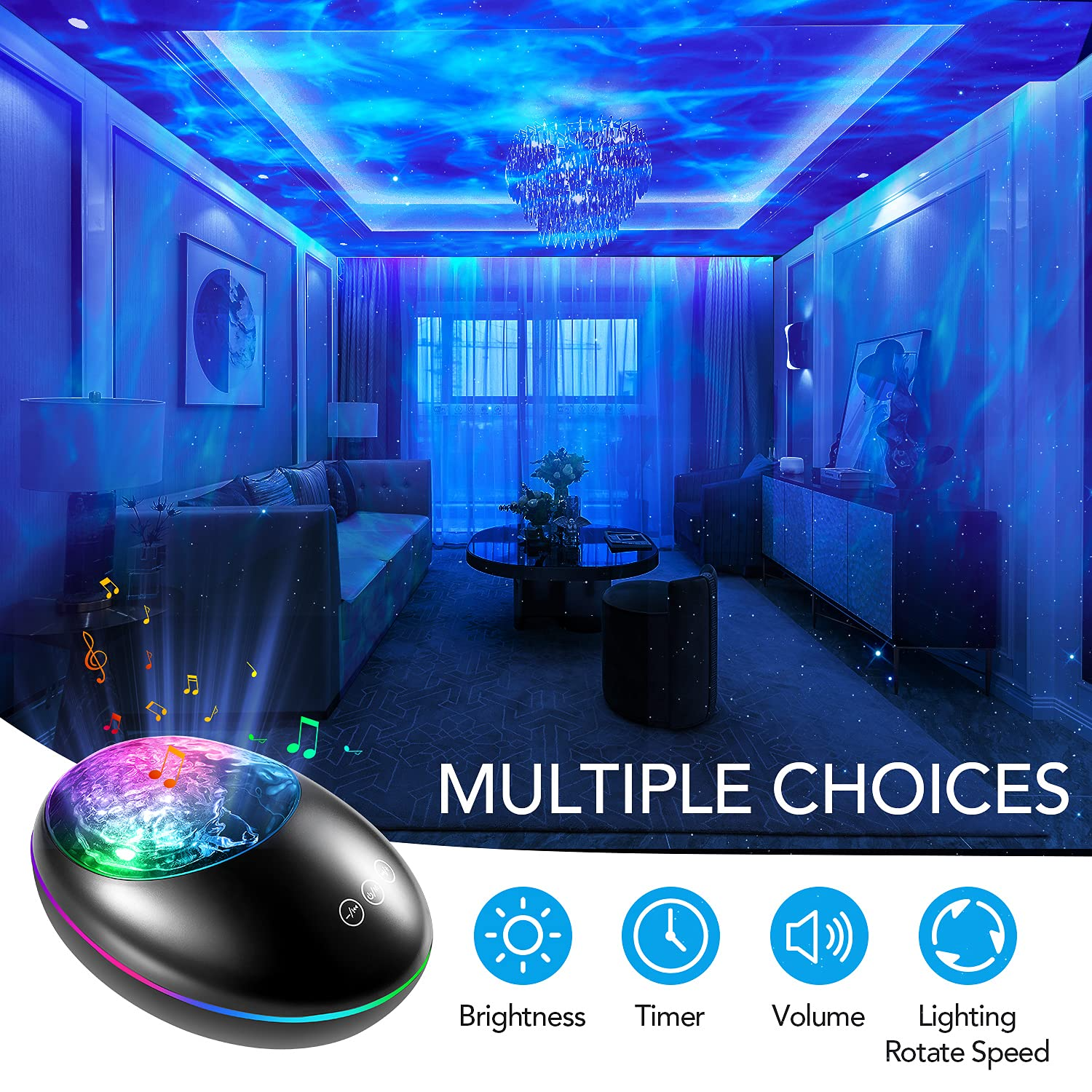 Galaxy Projector,Night Light Projector Star Projector Bedroom Ocean Wave Projector Kids White Noise Music Bluetooth Starlight,Star Projector Lamp Ceiling Timer Sensory Led Adults Teen Gift Room Remote