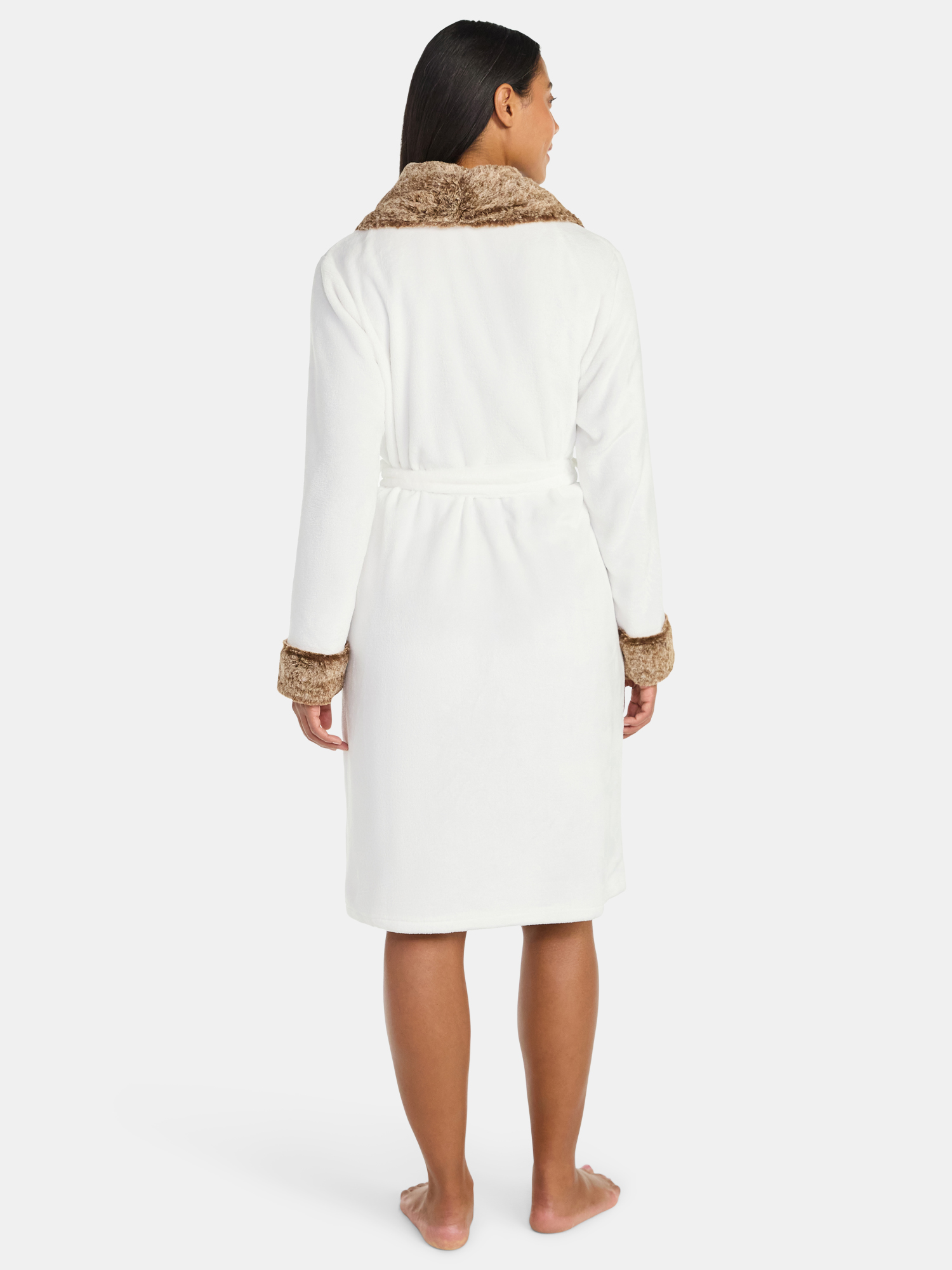Martha Stewart Everyday Women's Plush Robe with Faux Fur Trim, Sizes S-XXL