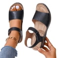 thumbnail image 6 of Women's Chunky Wedge Sandals Comfortable Open Toe Ankle Strap Summer Walking Sandals with Buckle Plus Size Solid Color Round Toe Open Toe Wedge Heel Sandals Black 8.5, 6 of 8
