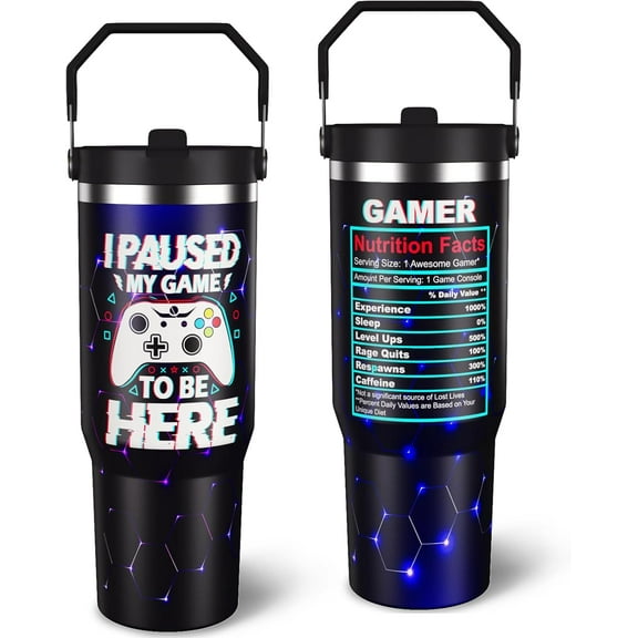 Gamer Gifts for Men Boys, 30 oz Tumbler with Handle and Flip Straw, Vacuum Insulated Water Bottle Stainless Steel, Leak Proof Travel Coffee Mug, Video Games Gamers Gifts from Daughter Son Kids Wife