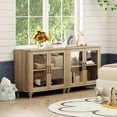 thumbnail image 4 of WAMAPT Sideboard Buffet Cabinets with 4-Glass Door, Kitchen Storage Cabinets, Wood Coffee Bar Tables with Adjustable Shelf, Accent Sideboard Storage Cabinet Table Dining Room, Living Room,Oak (2 PCS), 4 of 6
