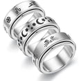 thumbnail image 5 of YAZI Stainless Steel Spinner Ring for Women Men Fidget Bands Moon Star Sand Blast Finish Flower Heart Ring Set for Stress Relieving Wedding Promise Rings, 5 of 6
