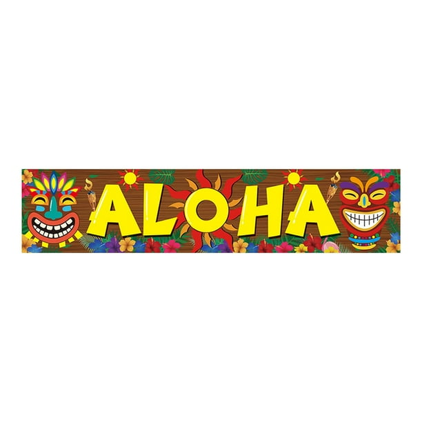 Decoración para fiesta luau feliz, letreros tropicales Aloha para puerta y porche, pancarta de bienvenida Aloha Bandera