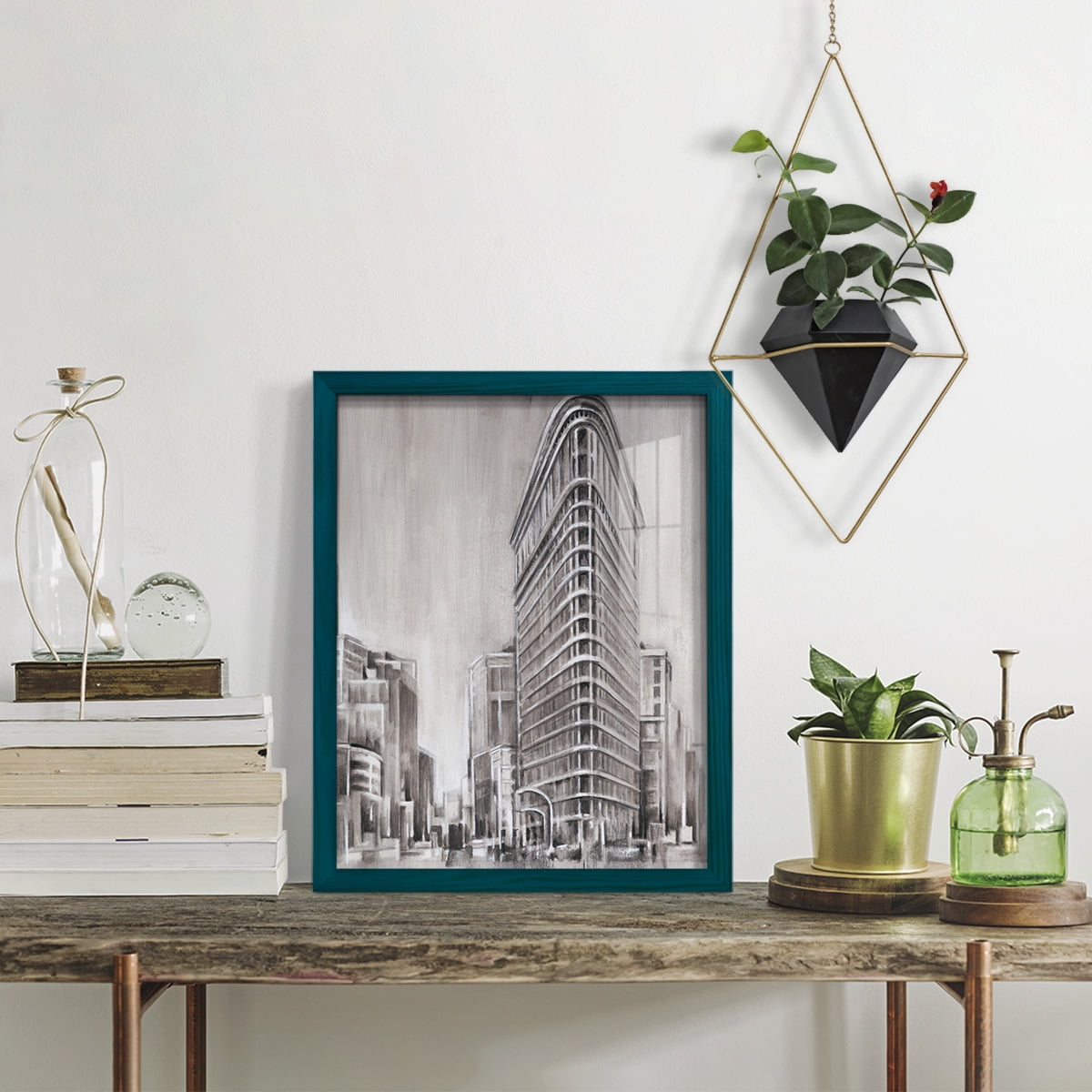 Art Deco Cityscape II -Framed Print w/glass-Ocean Blue