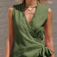 thumbnail image 6 of SOOMLON Linen Outfits for Ladies Plus Size V Neck Front Tie Sleeveless Shirts Asymmetrical Blouse Short Two Piece Sets, 6 of 8