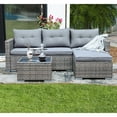 thumbnail image 6 of JOIVI 3 Pieces Patio Conversation Set, PE Wicker Rattan Outdoor Furniture Set, 2 Ways Small Sectional Sofa, Tempered Glass Coffee Table, Silver-Gray, 6 of 13