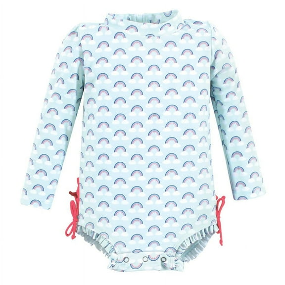 Hudson Baby Girls Rashguard Baby Swimsuit, Cloudy Rainbow, 3-6 Months